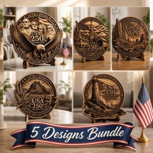 3D Illusion Laser Engraving File, American Landscape Bundle, USA PNG Wood Signs