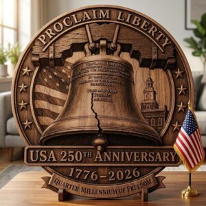 3D Illusion Laser Engraving PNG, USA Anniversary Liberty Symbols, Wood Plaque Design