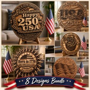 3D Illusion PNG Bundle, Laser Engraving Design, USA 250th July 4 Wood Sign