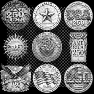 3D Illusion PNG Bundle, Laser Engraving Design, USA 250th July 4 Wood Sign