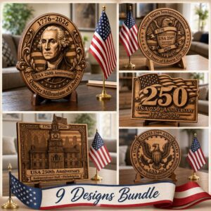 America 250 Laser Engraving File, 3D Illusion Patriotic Crest PNG for Wood Plaque