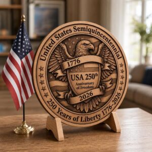 America 250 Laser Engraving File, 3D Illusion Patriotic Crest PNG for Wood Plaque