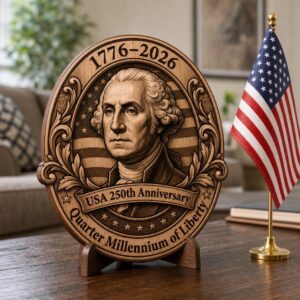 America 250 Laser Engraving File, 3D Illusion Patriotic Crest PNG for Wood Plaque