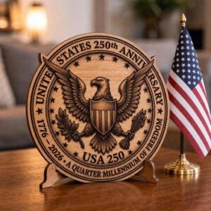 America 250 Laser Engraving File, 3D Illusion Patriotic Crest PNG for Wood Plaque