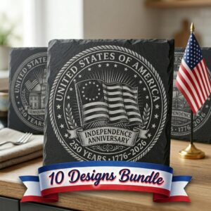 America 250 Laser Engraving Files, Patriotic Slate Coaster Designs, PNG Bundle