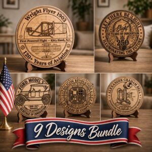 America 250th Anniversary Engraving Bundle, Innovation Blueprint Wood Sign Design