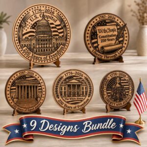 America 250th Anniversary Laser Engraving, Pillars of Democracy Wood Sign Set