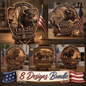 Bison 3D Illusion Laser Engraving, USA 250th, National Park PNG Set