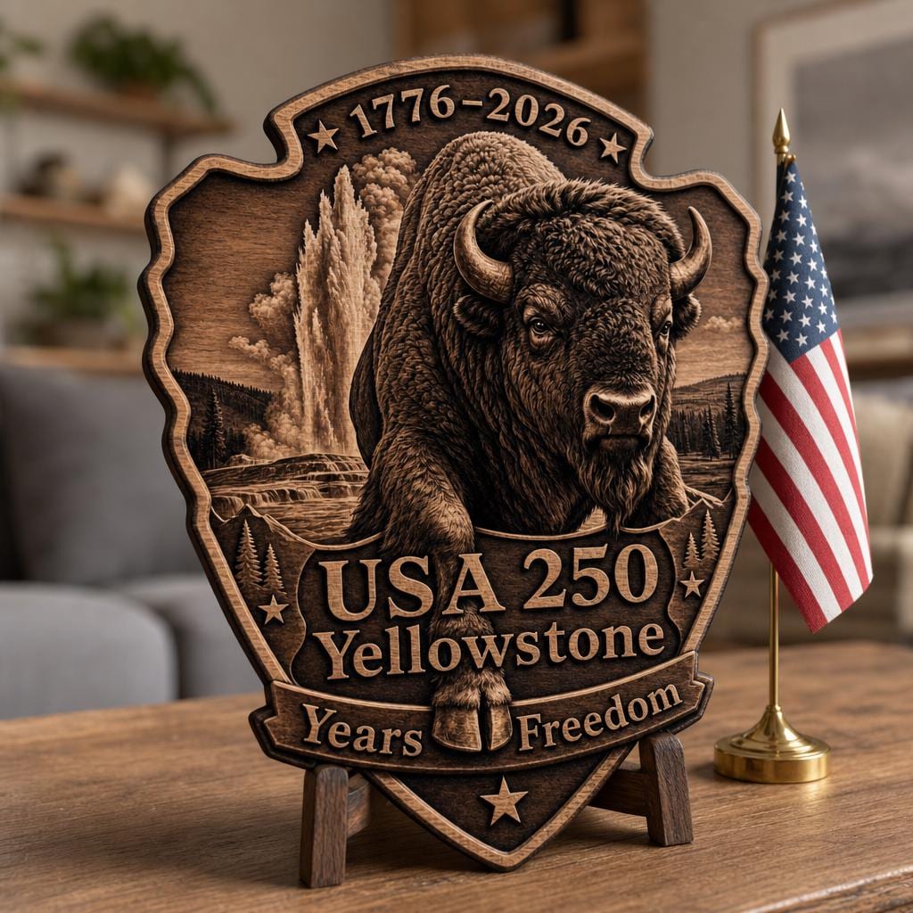 Grabado láser de ilusión 3D de bisonte, 250.º de EE. UU., juego PNG de parques nacionales - Imagen 2