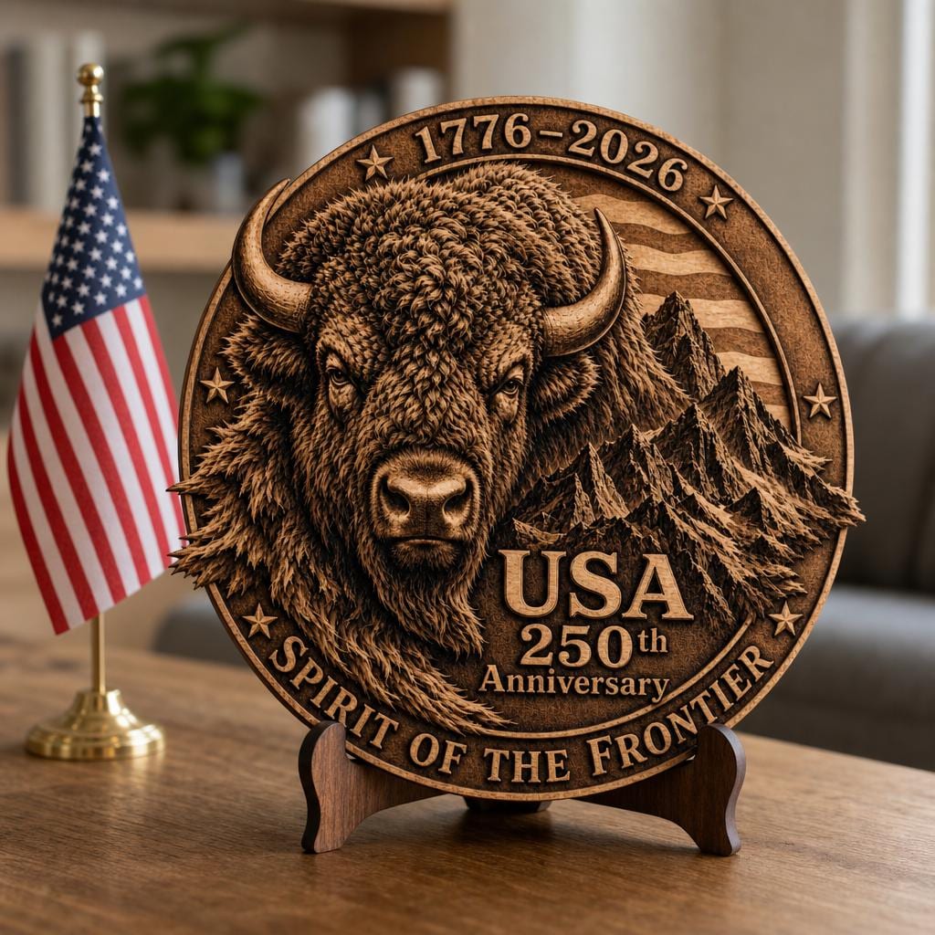 Grabado láser de ilusión 3D de bisonte, 250.º de EE. UU., juego PNG de parques nacionales - Imagen 8