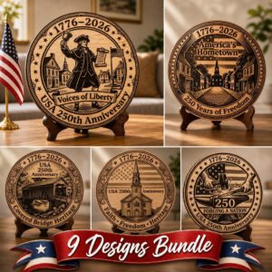 Colonial America Engraving Files, 250th USA Anniversary, Wooden Plaque Sign Design