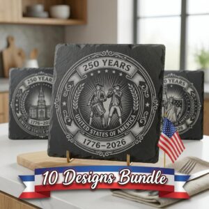 Laser Engraving File, Patriotic USA Anniversary Coaster, Vintage Emblem PNG