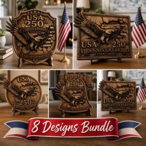 Patriotic Eagle 3D Illusion Laser Engraving PNG, USA 250 Anniversary Wood Sign