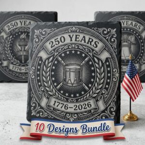 Patriotic Slate Coaster Designs, America 250th Anniversary Engraving File Bundle