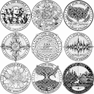 USA 250 Anniversary Patriotic Bundle, Laser Engraving Wood Design, E Pluribus Unum