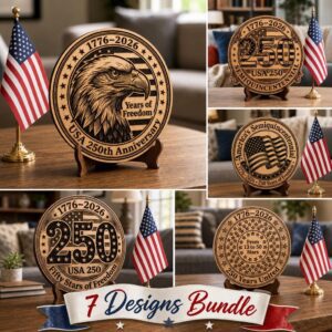 USA 250th Anniversary Laser Engraving File, Patriotic Wood Sign Bundle 1776 Designs