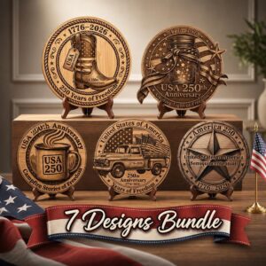 USA 250th PNG, 3D Illusion Laser Engraving, Rustic Americana Wood Decor Bundle